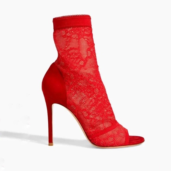 Gianvito Rossi Shoes - NWT Gianvito Rossi Missy Stretch Lace and Suede Tobasco Red Ankle Heel Sandals